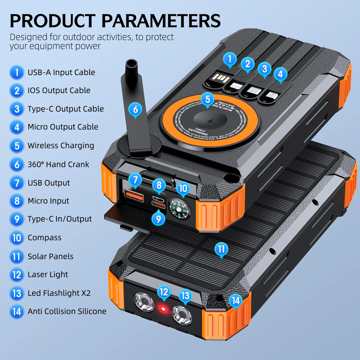 Hand Crank Solar Power Bank 50000mAh