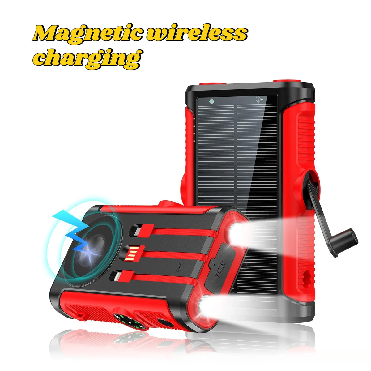 Solar Power Bank 20000mAh 22.5W Magnetic Wireless Hand Crank with Cable