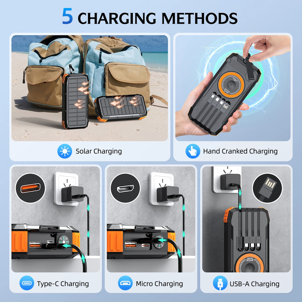 50000mAh Solar Power Bank with Hand Crank Generator