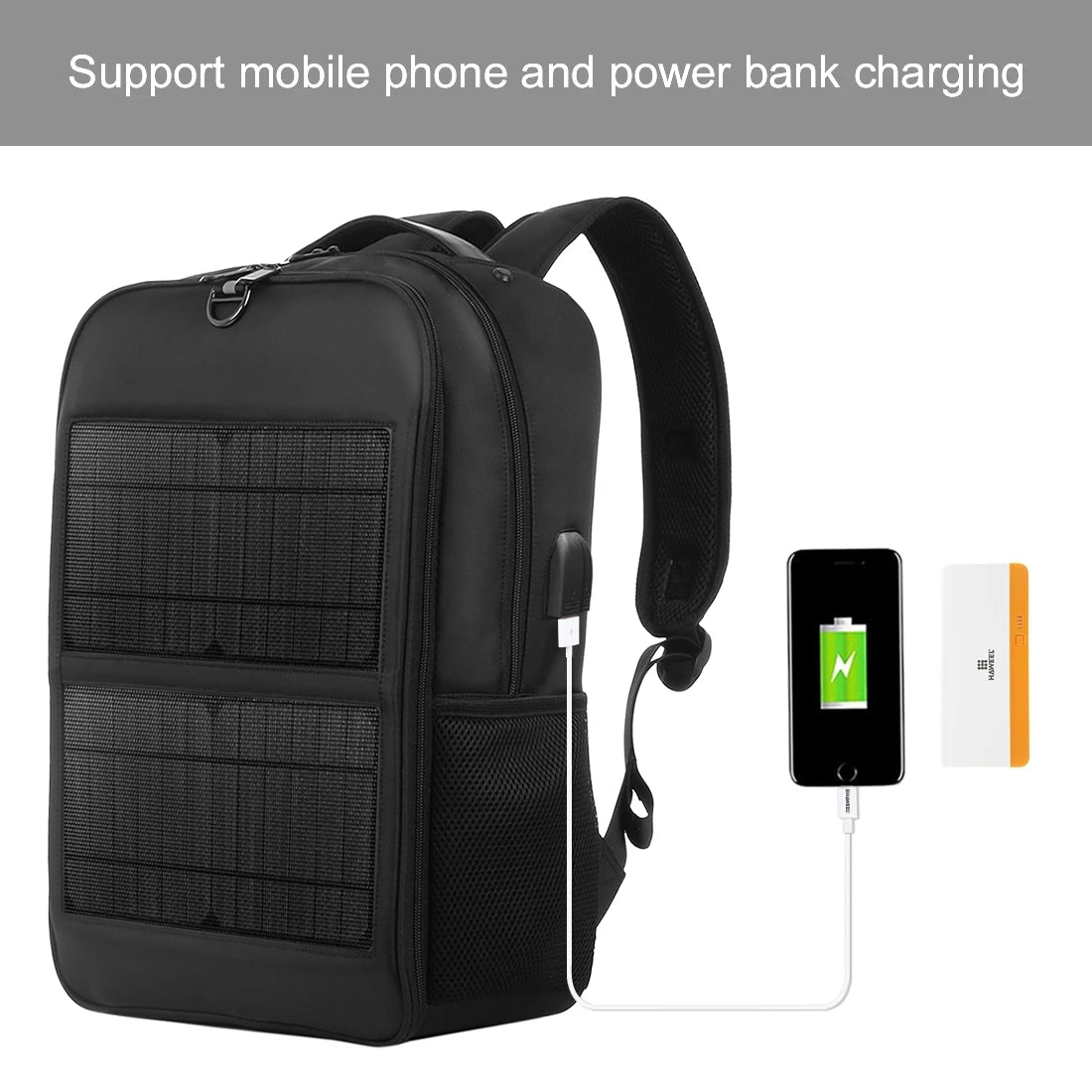 HAWEEL 14W Solar Panel Power Backpack with Handle and 5V / 2.1A Max USB Charging Port