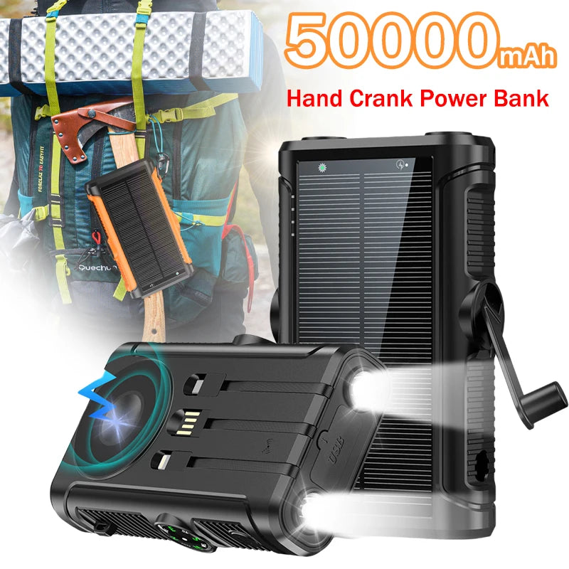 Solar Power Bank 20000mAh 22.5W Magnetic Wireless Hand Crank with Cable
