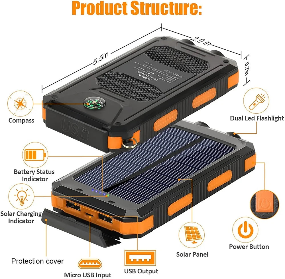 Solar Power Bank 80000mAh Portable External Battery Charger