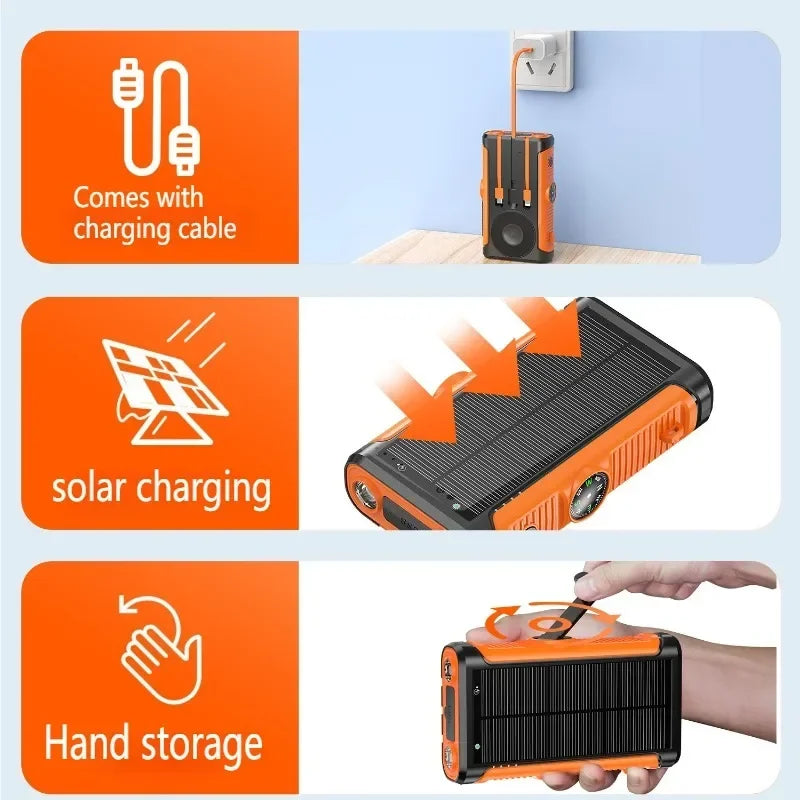 Solar Power Bank 20000mAh 22.5W Magnetic Wireless Hand Crank with Cable