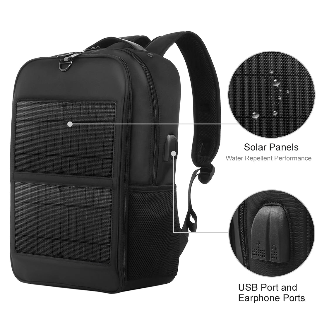 HAWEEL 14W Solar Panel Power Backpack with Handle and 5V / 2.1A Max USB Charging Port