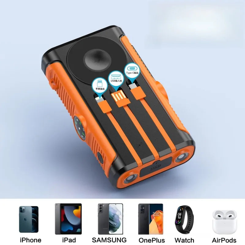 Solar Power Bank 20000mAh 22.5W Magnetic Wireless Hand Crank with Cable