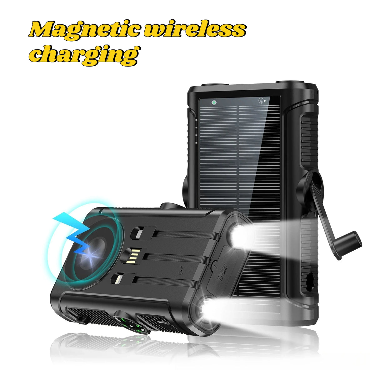 Solar Power Bank 20000mAh 22.5W Magnetic Wireless Hand Crank with Cable