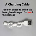 White charging cable on a gray background with text about it being free in the package.