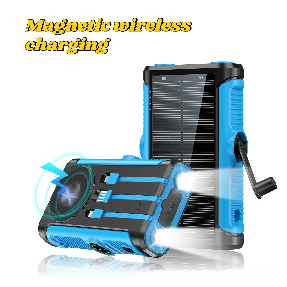 Solar Power Bank 20000mAh 22.5W Magnetic Wireless Hand Crank with Cable