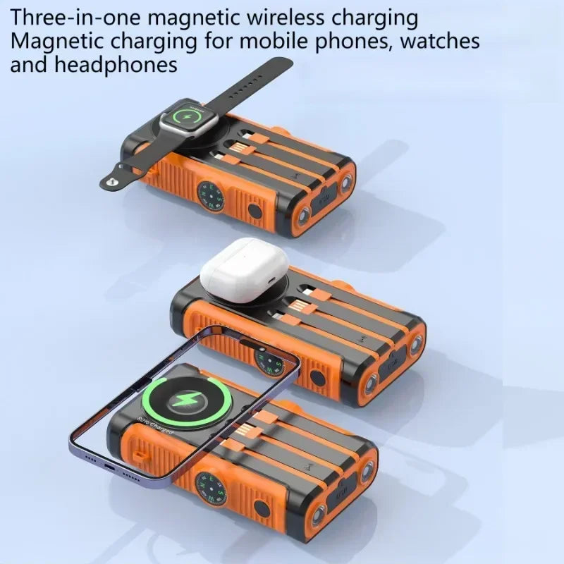 Solar Power Bank 20000mAh 22.5W Magnetic Wireless Hand Crank with Cable