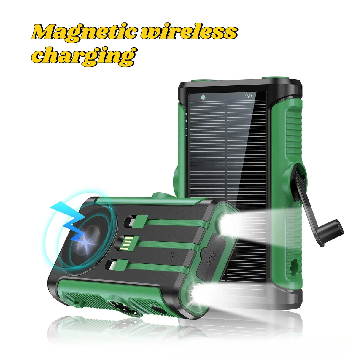 Solar Power Bank 20000mAh 22.5W Magnetic Wireless Hand Crank with Cable